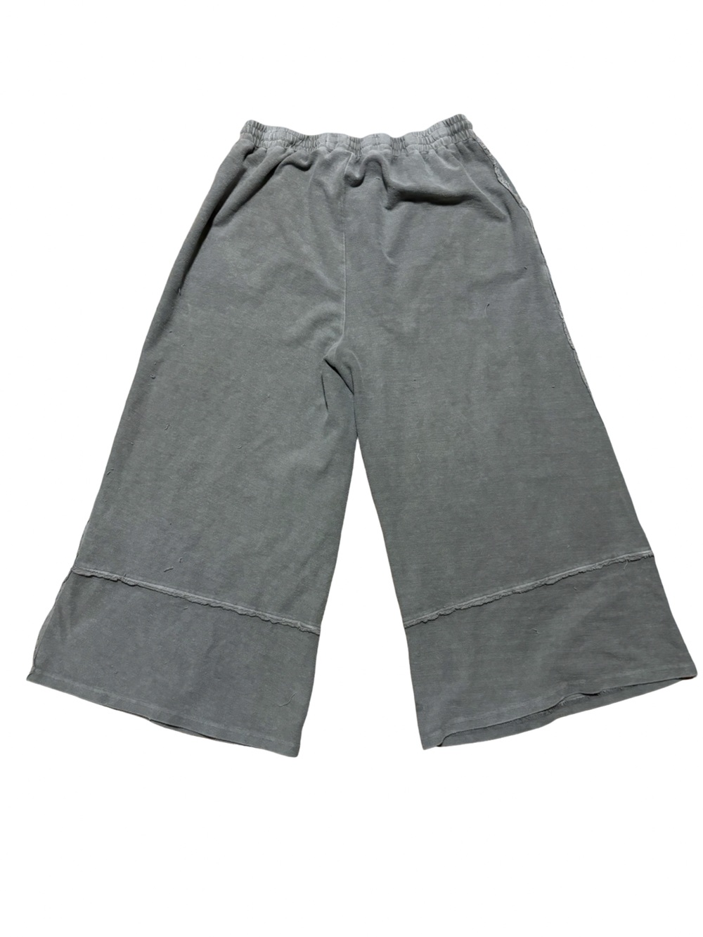 Easel Olive Grayish Wide Leg Cropped Lagenlook Boho Relaxed Slouchy Pants Large - Picture 3 of 6